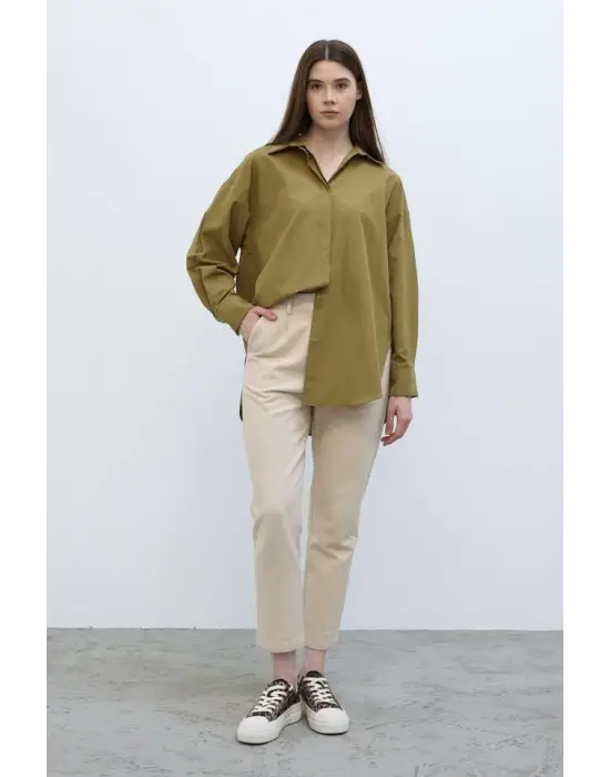 Omarı Derinlik ve Tarzıyla Uzun Kol Gömlek - Koyu Haki