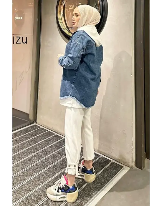 Omarı Kar Yıkama Detaylı Oversize Kot Ceket