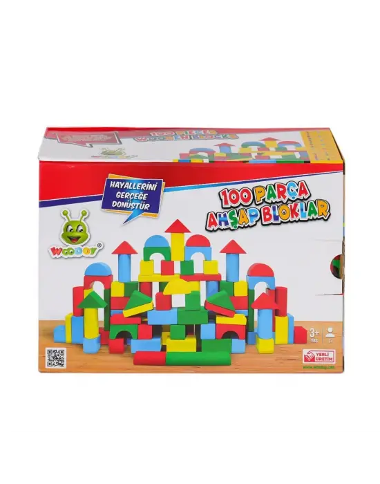 KR085 Woodoy Ahşap Renkli Bloklar 100 Parça -Karsan Oyuncak