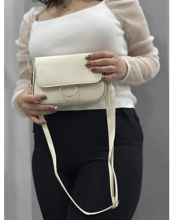Omarı Doğal Deri Krem Renkli Çanta