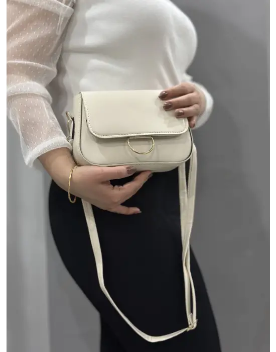 Omarı Doğal Deri Krem Renkli Çanta