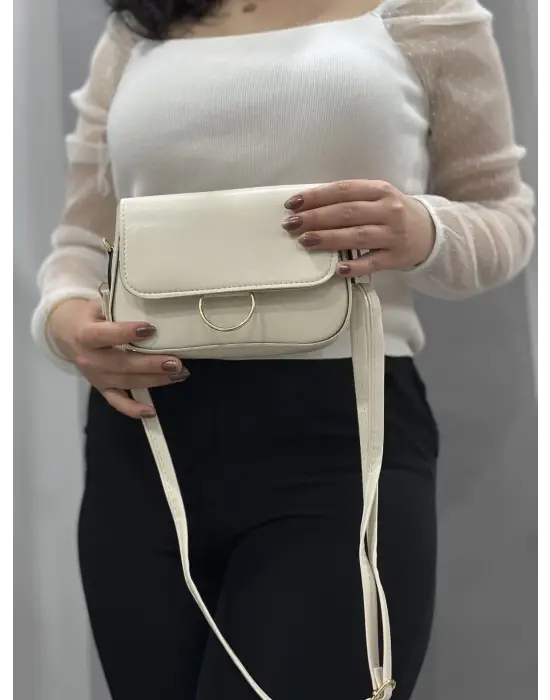 Omarı Doğal Deri Krem Renkli Çanta