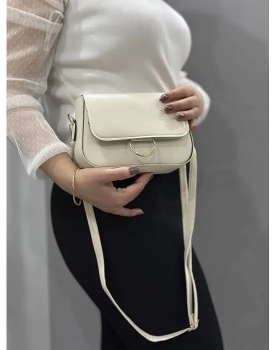 Omarı Doğal Deri Krem Renkli Çanta