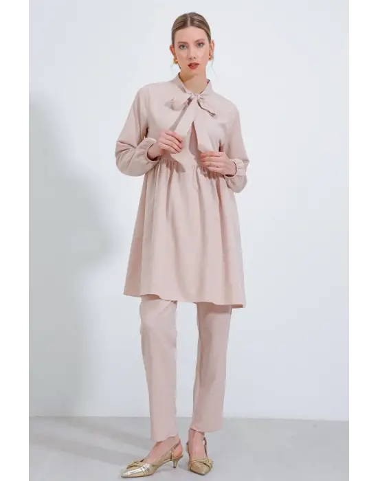 Krem Örme Pantolon Tunik Alt Üst Takım 6654