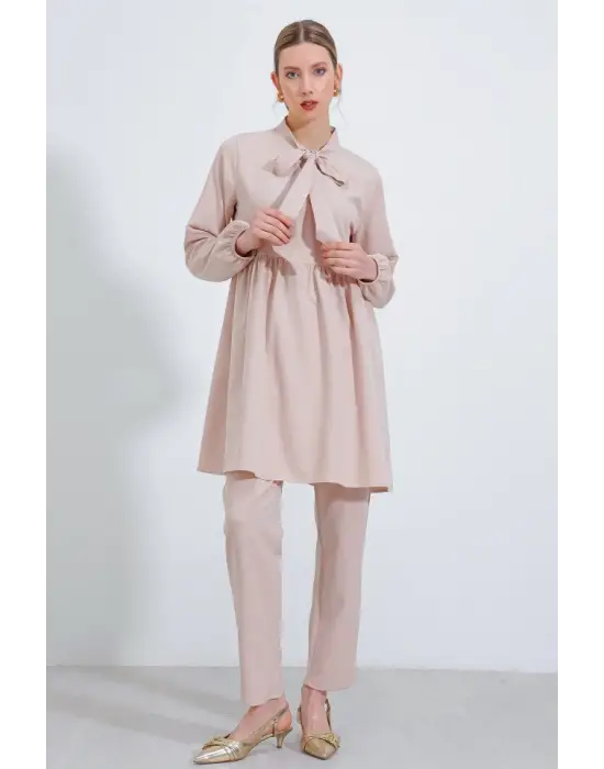 Krem Örme Pantolon Tunik Alt Üst Takım 6654