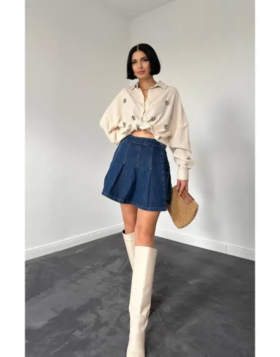 Omarı Zarif Krem Taş Gömlek