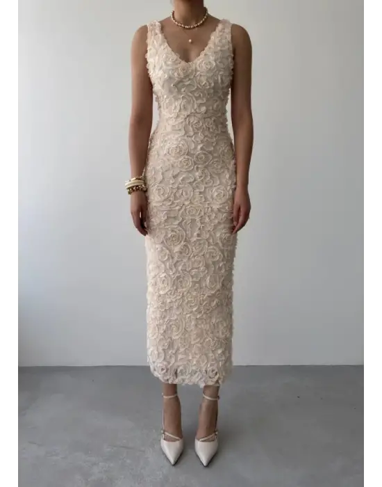 Kren Gül Detaylı Elbise