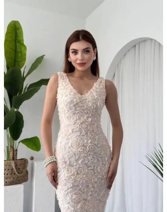 Kren Gül Detaylı Elbise