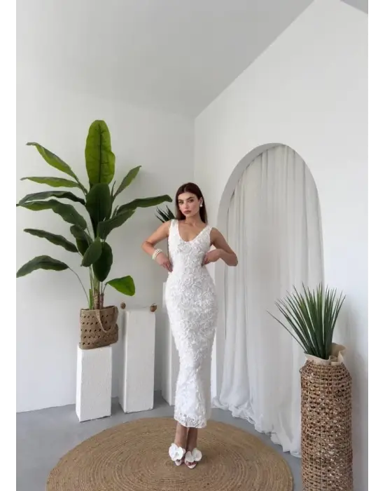 Kren Gül Detaylı Elbise