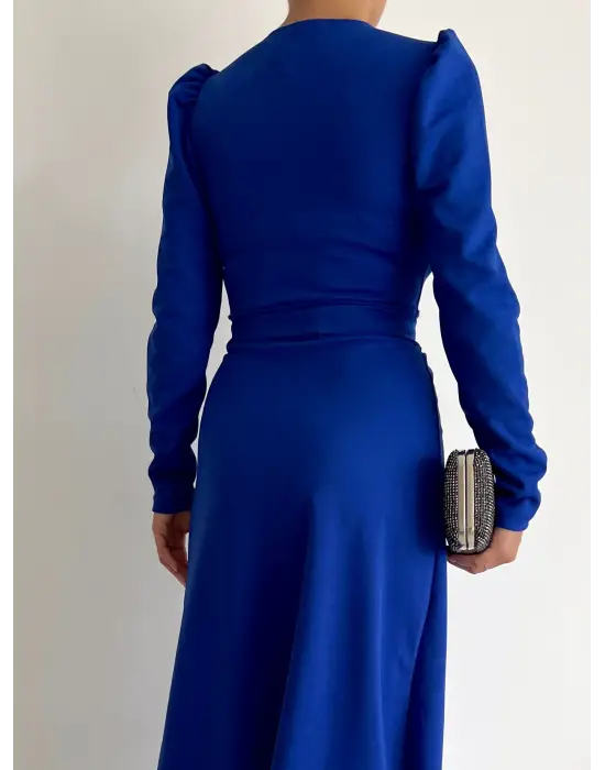 Omarı Krep Kumaş Kuşaklı Midi Elbise