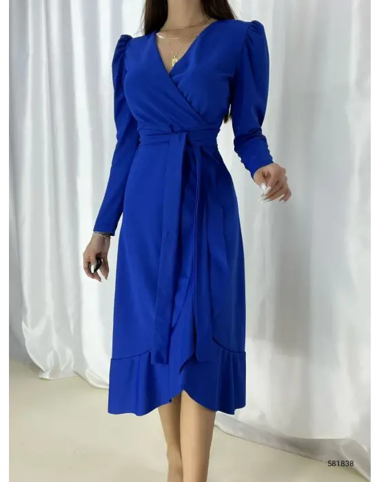 Omarı Krep Kumaş Kuşaklı Midi Elbise