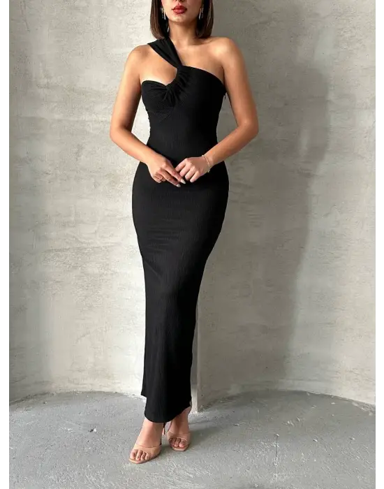 Etkileyici Tek Omuz Uzun Elbise
