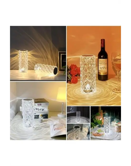 Kristal Lamba Masa Lambası Şarjlı Masa Lambası Dokunmatik Sensör Usb Şarjlı