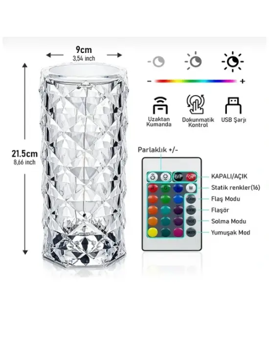 Kristal Led Kumandalı Ve Dokunmatik Masa Lambası
