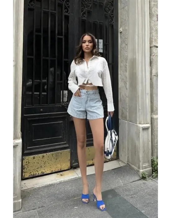 Kristen Sırt Dekolte Crop Gömlek 3253-08