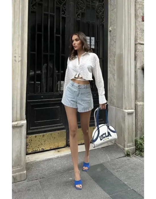 Omarı Derin Sırt Dekolte Crop Gömlek