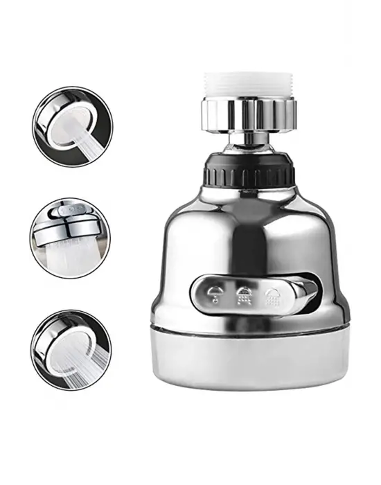 Krom 3 Fonksiyonlu Mutfak Lavabo Başlığı 360 Derece Döner Musluk Ucu