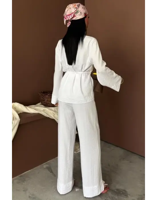 Omarı Kruvaze Model Çupra Keten Takım