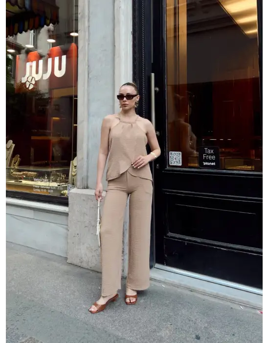 Kruvaze takım ayrobin bej s054