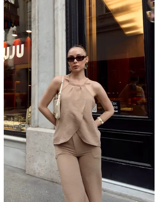 Kruvaze takım ayrobin bej s054