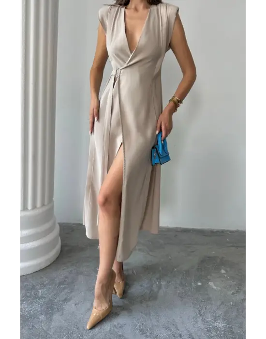 Omarı Salaş Ve Şık Kolsuz Elbise - Bej