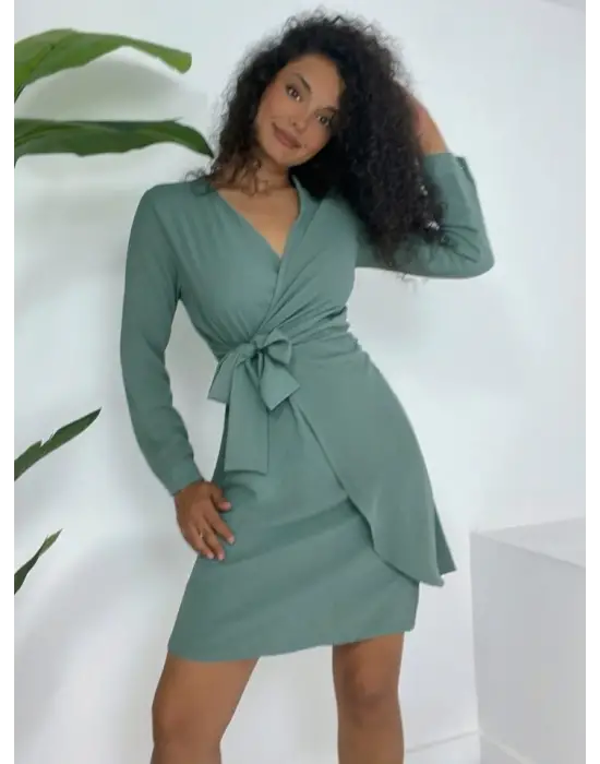 Omarı Fırfırlı Ayrobin Elbise - Mint