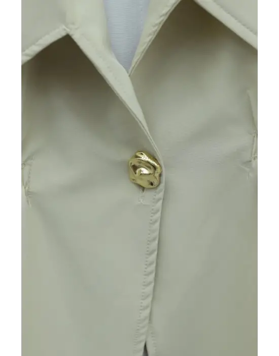 Kruvaze Yaka Beli Lastikli Yelek Pantolon Modal Takım -Bej