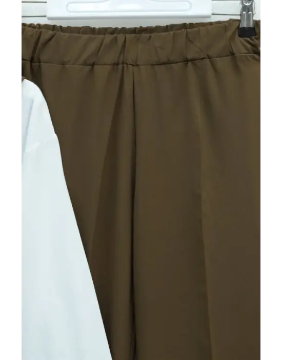 Kruvaze Yaka Beli Lastikli Yelek Pantolon Modal Takım -Kahve
