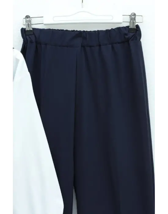 Kruvaze Yaka Beli Lastikli Yelek Pantolon Modal Takım  -Laci