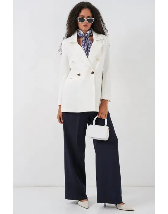 Kruvaze Yaka Blazer Ceket 0722 - Beyaz