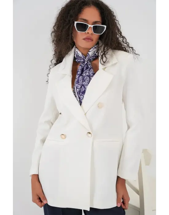 Kruvaze Yaka Blazer Ceket 0722 - Beyaz