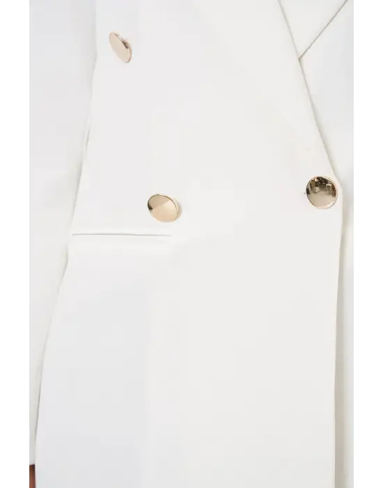 Kruvaze Yaka Blazer Ceket 0722 - Beyaz