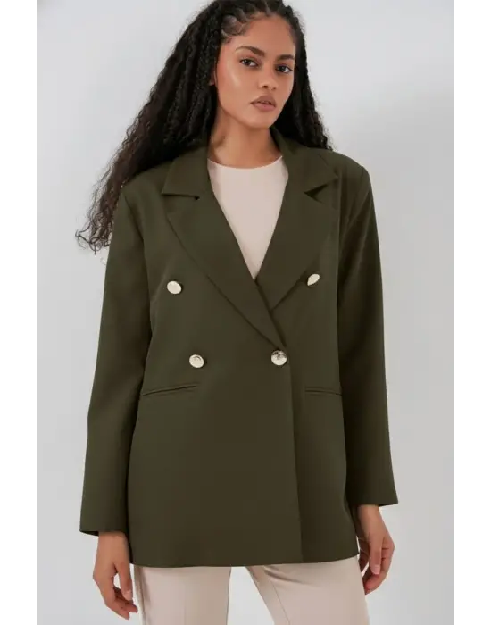 Kruvaze Yaka Blazer Ceket 0722 - Haki