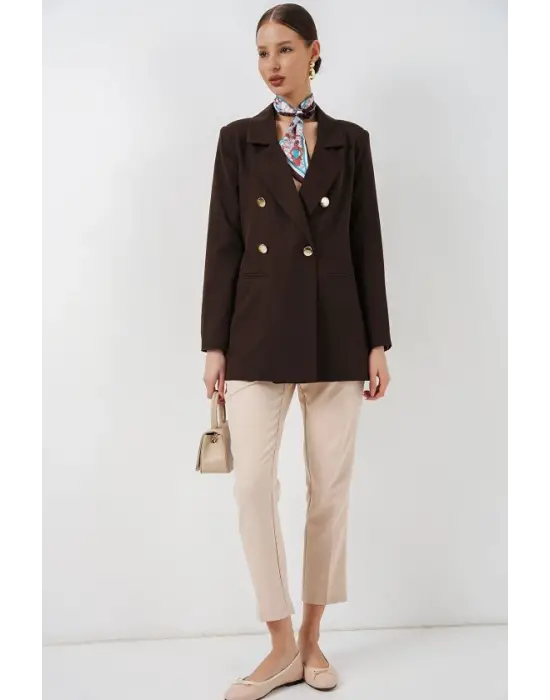 Kruvaze Yaka Blazer Ceket 0722 - Kahverengi
