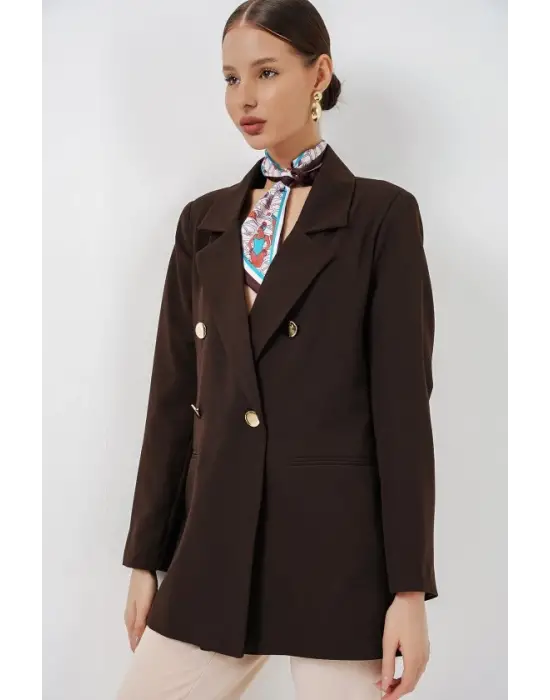 Kruvaze Yaka Blazer Ceket 0722 - Kahverengi