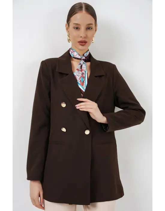 Kruvaze Yaka Blazer Ceket 0722 - Kahverengi