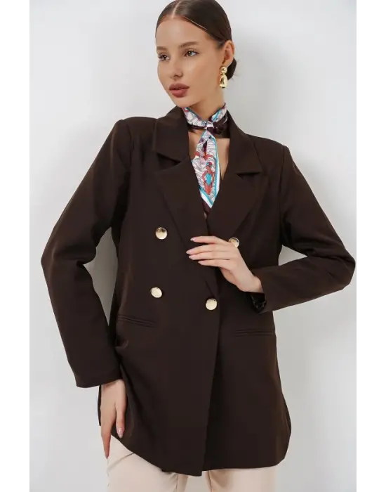 Kruvaze Yaka Blazer Ceket 0722 - Kahverengi