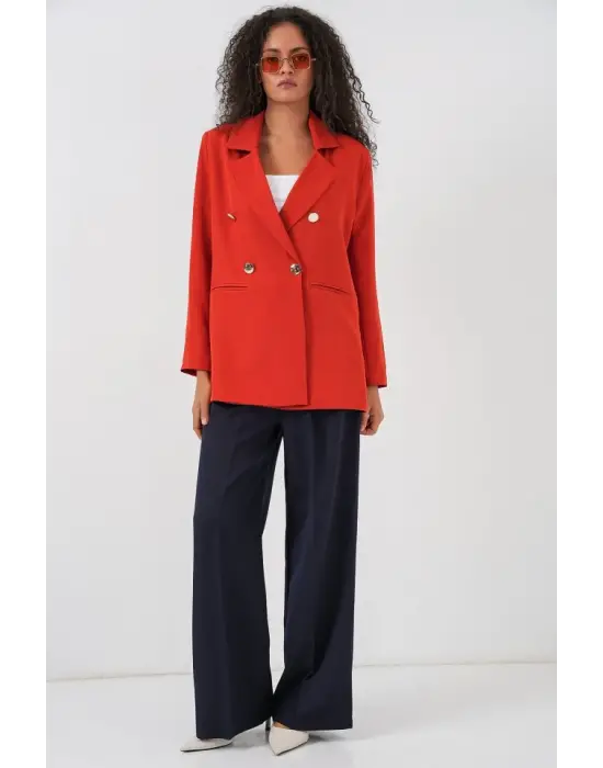 Kruvaze Yaka Blazer Ceket 0722 - Kiremit