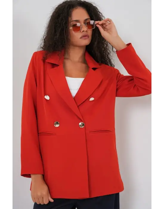 Kruvaze Yaka Blazer Ceket 0722 - Kiremit