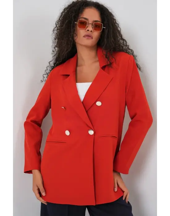 Kruvaze Yaka Blazer Ceket 0722 - Kiremit