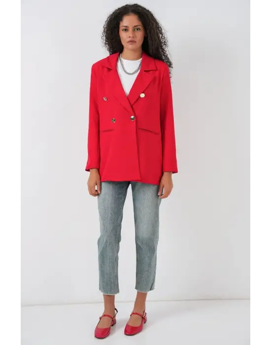 Kruvaze Yaka Blazer Ceket 0722 - Kırmızı