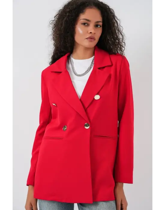 Kruvaze Yaka Blazer Ceket 0722 - Kırmızı