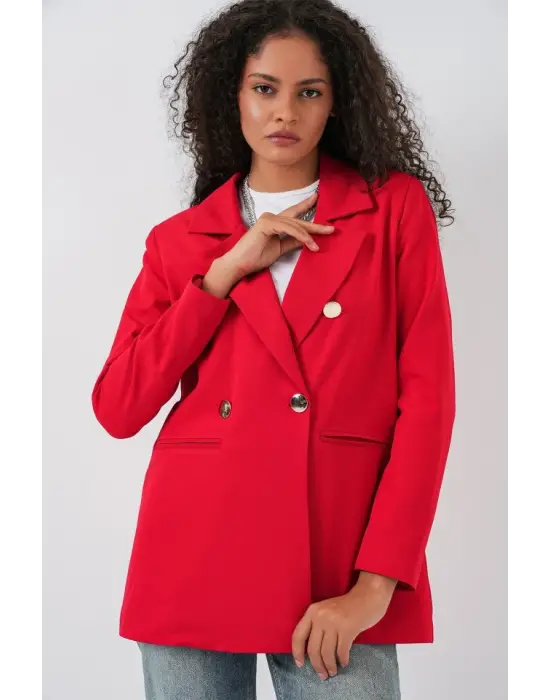 Kruvaze Yaka Blazer Ceket 0722 - Kırmızı