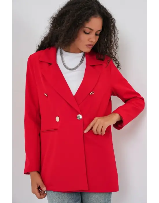 Kruvaze Yaka Blazer Ceket 0722 - Kırmızı