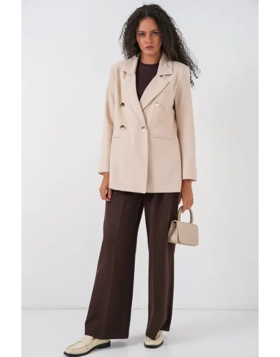Kruvaze Yaka Blazer Ceket 0722 - Krem
