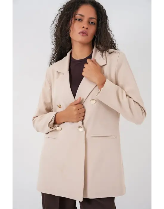 Kruvaze Yaka Blazer Ceket 0722 - Krem