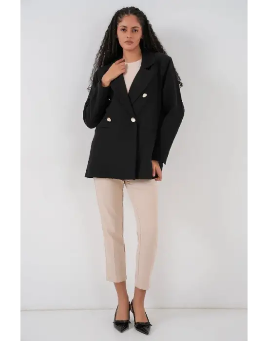 Kruvaze Yaka Blazer Ceket 0722 - Siyah