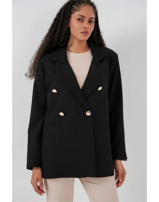 Kruvaze Yaka Blazer Ceket 0722 - Siyah