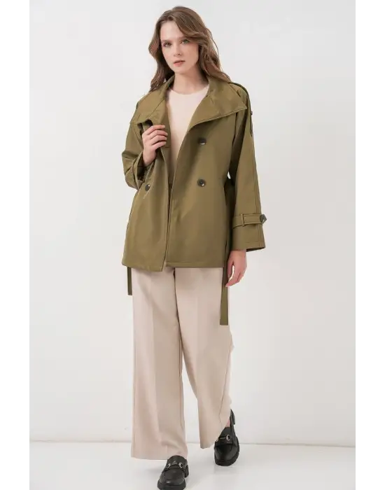 Kruvaze Yaka Kısa Trençkot 5980 - Haki