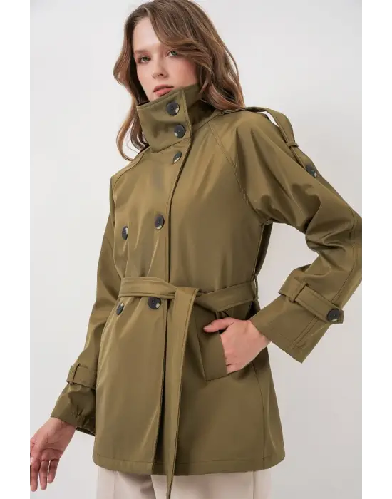 Kruvaze Yaka Kısa Trençkot 5980 - Haki